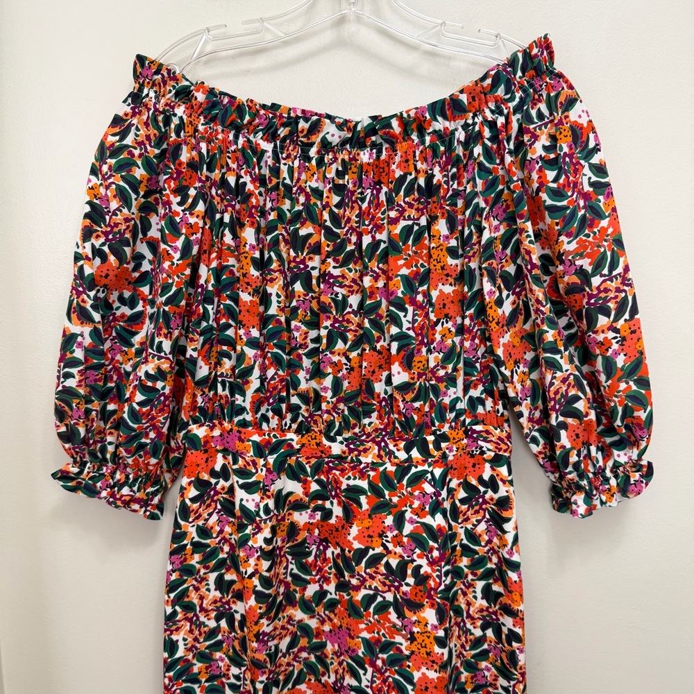 SALONI Grace Silk Midi Dress Off Shoulder Floral Multi Size 8 - Picture 4 of 12
